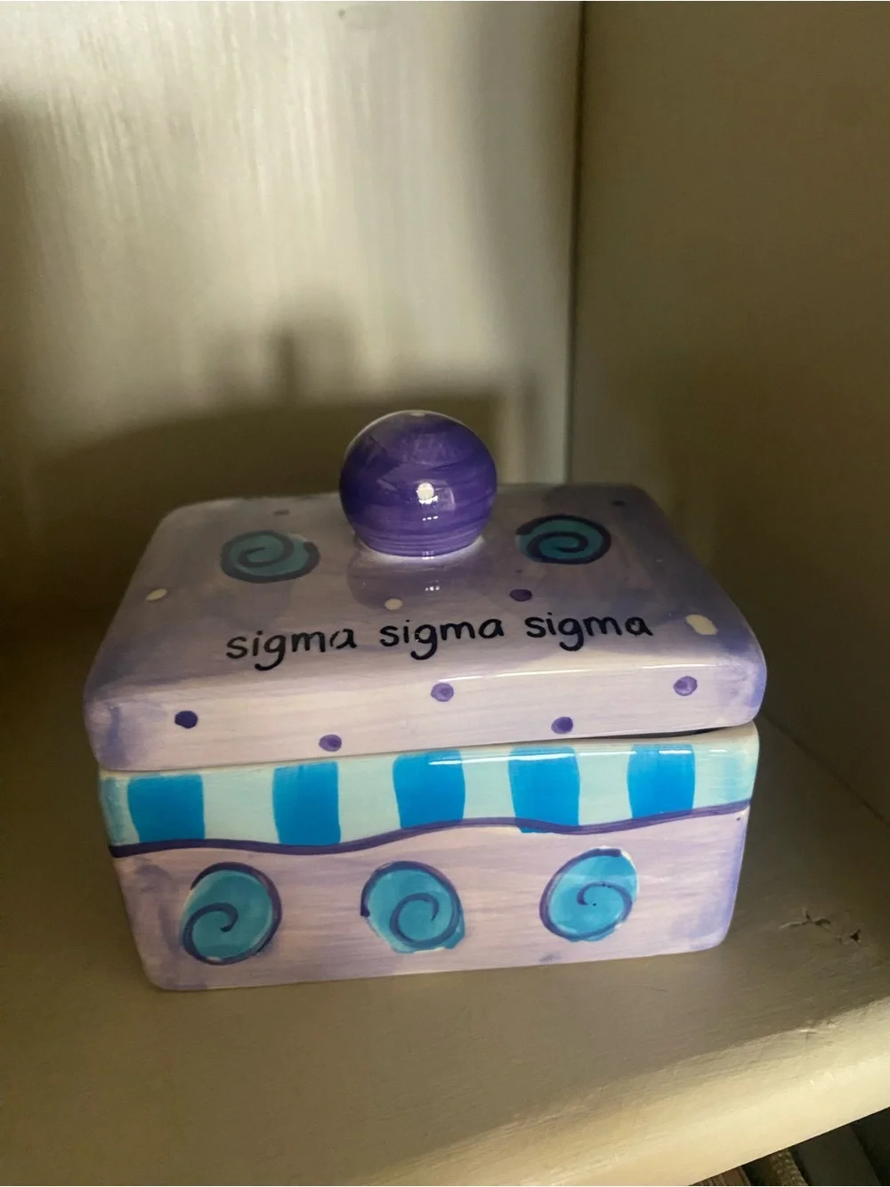 Sigma Sigma Sigma ceramic jewelry box - purple with Tri-Sigma’s sailboats